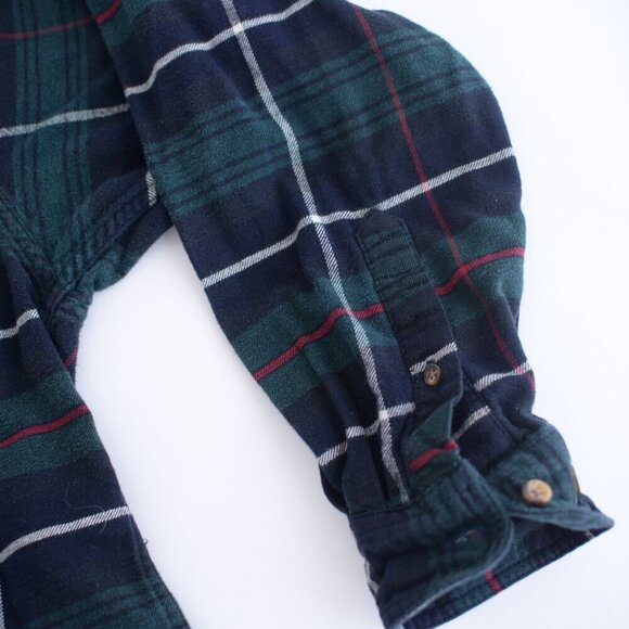 Vintage Eddie Bauer Green Navy Tartan Pattern Bainbridge Flannel Button Up Shirt - Picture 5 of 11